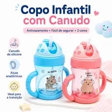 Copo Infantil de Treinamento 250ml com Canudo de Silicone, Alças e Tampa Antivazamento para Transição do Bebê