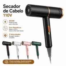 Secador de Cabelo Profissional 110V 800W Íons Negativos 3 Velocidades Compacto Antifrizz Portátil