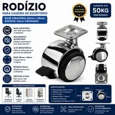 Rodinha Cromada Com Base metal giratória para moveis vasos Cadeira Mesa Multiuso - 45mm com freio
