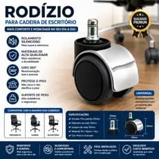 Rodizio Rodinhas Cromada Cadeira Giratória Escritório Executiva Secretaria Gamer Anti Ruido