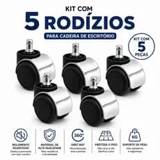 Kit 5 Rodinhas Cromada Cadeira Giratória Escritório Executiva Secretaria Gamer