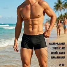 Sunga Masculina Adulto Forrada Modelo Boxer com Proteção Uv50+ Short de Banho Natação Praia