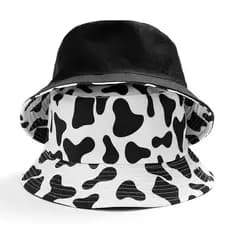 Boné Chapéu Bucket Hat Balde Dupla Face Vaca Animal Branco