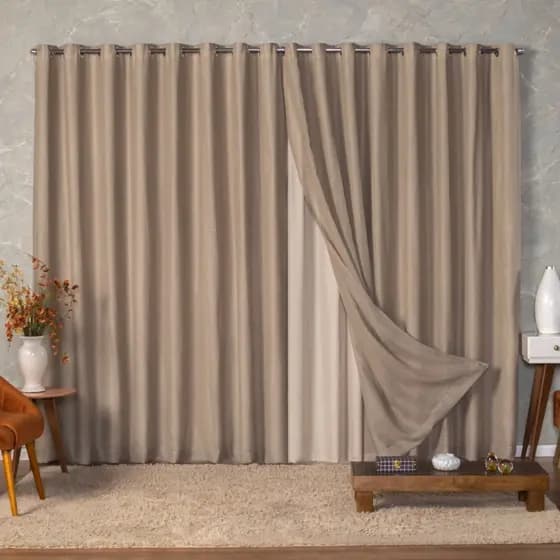Cortina Sala Quarto Voil de Linho com Forro Microfibra p/ Varão