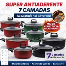 Jogo de Panelas Antiaderente 7 Camadas – 3mm de espessura - Não Gruda, Alta Durabilida de, Vidro Temperado
