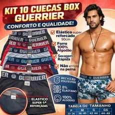 Kit 10 Cuecas Boxer Guerrier Original – Conforto Extremo, Microfibra, Forro 100% Algodão, Elástico Reforçado – P ao GG