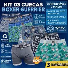 Kit 3 Cuecas Boxer Guerrier Original – Conforto Extremo, Microfibra, Forro 100% Algodão, Elástico Reforçado – P ao GG