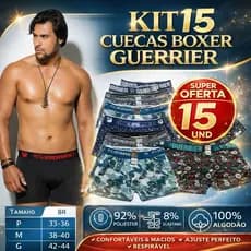Kit com 15 Cuecas Boxer Guerrier Original– noConforto , Microfibra, Forro 100% Algodão, Elástico B Reforçado