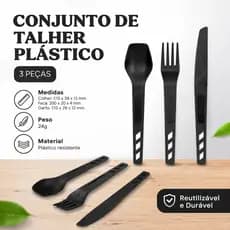 Conjunto de Talher Plástico 3 Peças Reutilizável Leve Resistente Ideal para legendarios Viagem Camping Marmita