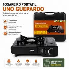 Fogareiro Portátil Guepardo Uno com Maleta  Acendimento Automático Válvula Segurança para Camping, Trilhas e Viagens