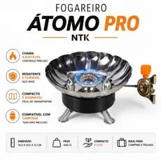 Fogareiro Átomo Pro NTK Portátil Dobrável Compacto Compatível com Cartucho Campgas Camping Trilha Pesca