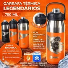 Garrafa Térmica Legendários 750ml NTKAço Inox 18/8 | Mantém Quente e Gelado | Anti Vazamento | para Trilhas e camping