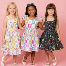 Vestido Infantil Menina Hello Kitty Lacinho no ombro Soltinho Tecido Premium Festas