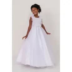 Vestido  Infantil Luxuoso Laço Tule Branco Daminha Festas Casamentos Formatura