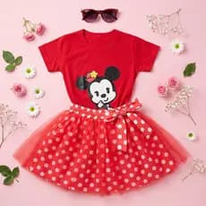 Conjuntinho Infantil Minnie Tulipa Bolinha Poá Vermelho Cute Bebe Junvenil Saia Tule Luxo