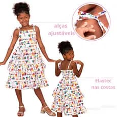 Vestido Infantil Menina Babado Dia a Dia Estampado Borboletas Melhores Ocasiões Alcinha Ajustavel