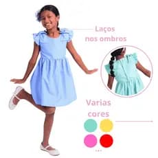 Vestido Infantil Liso Luxo Rosa, Pink, Azul, Lilas, Vermelho, Verde e Amarelo Simples Varias Cores Tactel Premium