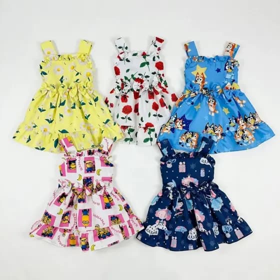 KIT 5 Adorável Vestido Infantil Feminino Com varias estampas , Perfeito Para Festas E Uso Diário