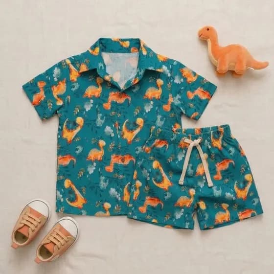 Pijama Conjunto infantil masculino dinossauro verde aniversario e eventos