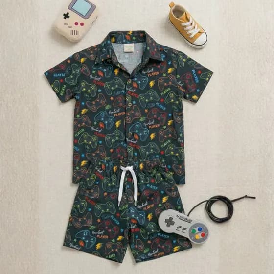 Pijama Conjunto Masculino Infantil Video Game Aniversários, eventos, estampado, tematico 1 a 8 anos