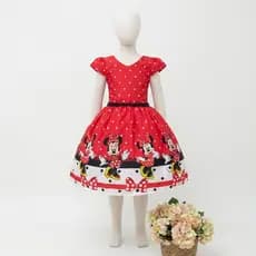 Vestido infantil Minnie Rosa Vermelha Alta Qualidade Luxo