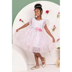 Vestido Infantil Florido Tule Estampado Delicado Floral cintura ajustavel