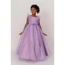 Vestido  Infantil Luxuoso Laço Tule Lilas Daminha Festas