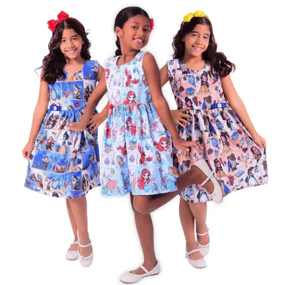 Vestido Infantil Premium Princesas Bella e a Fera, Ariel e Branca de Neve kit leve 3