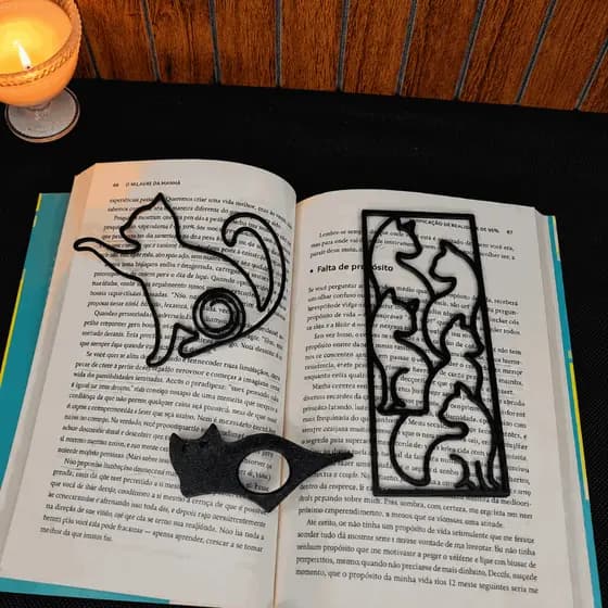 Kit Marca-Páginas Gato + Apoio de Dedo Marcador de Livro Criativo Presente para Leitores e de Gatos