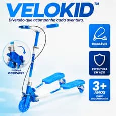 Patinete Infantil Dobrável 3 Rodas VeloKid™ Aço Resistente Rodas Silenciosas Azul +3 Anos