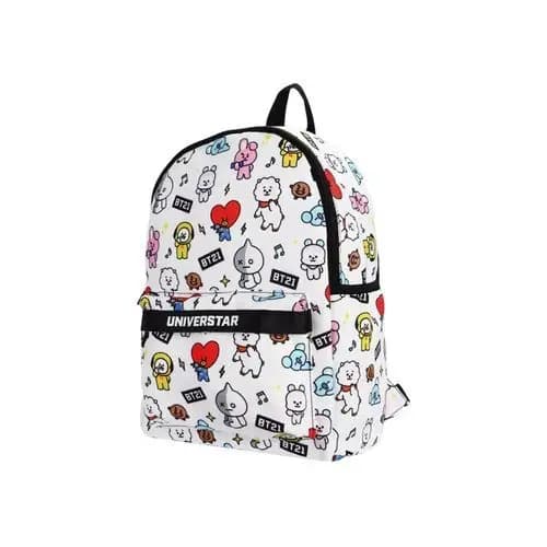 Mochila Escolares Personagens Famosos BT21 Resistente Branca Espaçosa