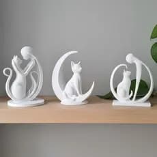 Estatuetas de Gatos Decorativos Branco Fosco Minimalista Sala Quarto Escritório Luxo