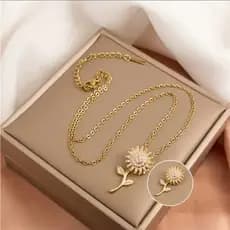 Colar Feminino Pingente Girassol feminino Corrente giratório flor Namorada casal Eu te Amo giratório Dourado