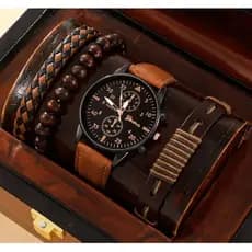 Relógio masculino de pulso geneva Combo Pulseiras couro sintético