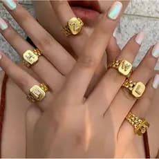 Anel de dedinho/mindinho Letra com zircônia regulável estilo Pulseira/Relógio