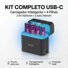 Carregador Inteligente Usb-c Box Elgin Para Pilhas Aa E Aaa slot Independente