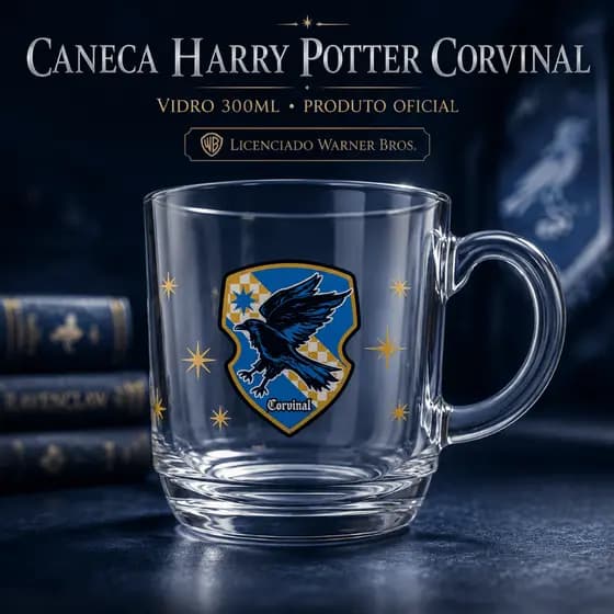 Caneca De Vidro Harry Potter Casa Corvinal 300ML Para Chá Café Suco De Presente
