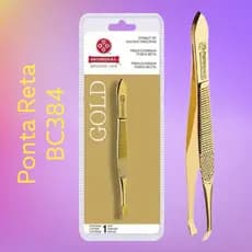 Pinça Ponta Reta Mundial Gold Dourada BC-384 Para Sobrancelha