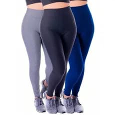 Kit 3 Calças Legging Feminina para academia Preta Azul e Cinza