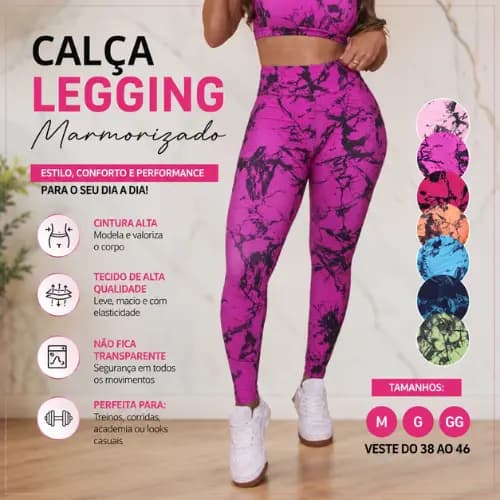 Calça Legging Marmorizada Leg Tie Dye para Treino e Dia a Dia