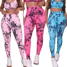 Kit 3 Calças Legging Marmorizada Tie Dye Academia Fitness