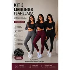 Kit 3 Calça Legging Flanelada Forrada Fitness Para o Dia a Dia Treino Academia Pilates Leg