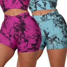 Kit 2 Shortinho Marmorizado Shorts Curto Tie Dye Academia Treino
