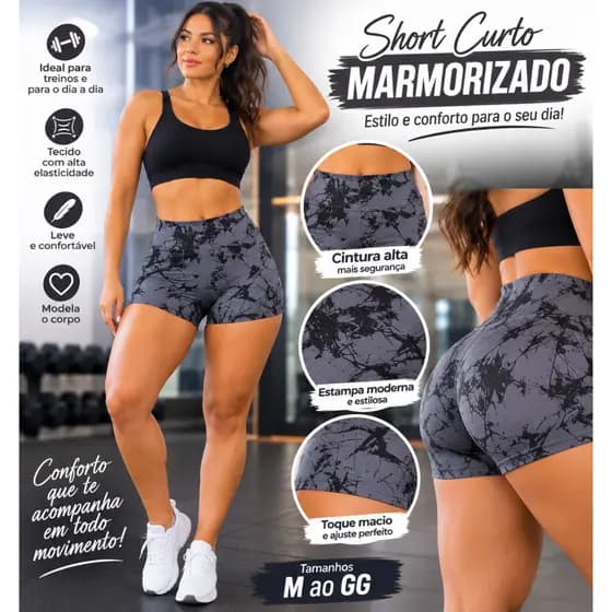 Short Curto Shortinho Marmorizado Tie Dye Academia Fitness