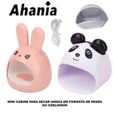 Mini Cabine de Secador de Unha Com 8 UV Led Para Secar Unha De Gel, Formato Panda E Coelhinho Rosa