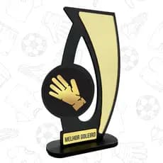 Troféu Premiação Melhor Goleiro em MDF com Acrílico Dourado 20cm para Campeonatos Esportivos Futebol