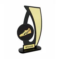 Troféu Artilheiro em MDF C/ Acrílico Espelhado Dourado para Premiação Futebol Campeonatos Esportivos