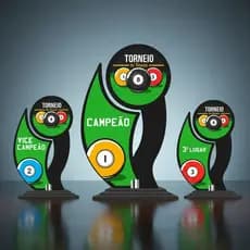 Kit Troféu Sinuca Mdf 20cm C/ 3 Peças Premiação Completa Verde