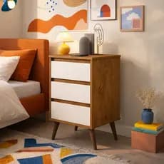 Mesa de Cabeceira Retrô 3 Gavetas – Pés Palito – Wood Elegante para Quarto