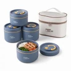 Marmita Térmica Inox 304 440ml 600ml Kit 2 3 4 Marmitas Com Bolsa Térmica Empilhável Marmiteira Trabalho Academia